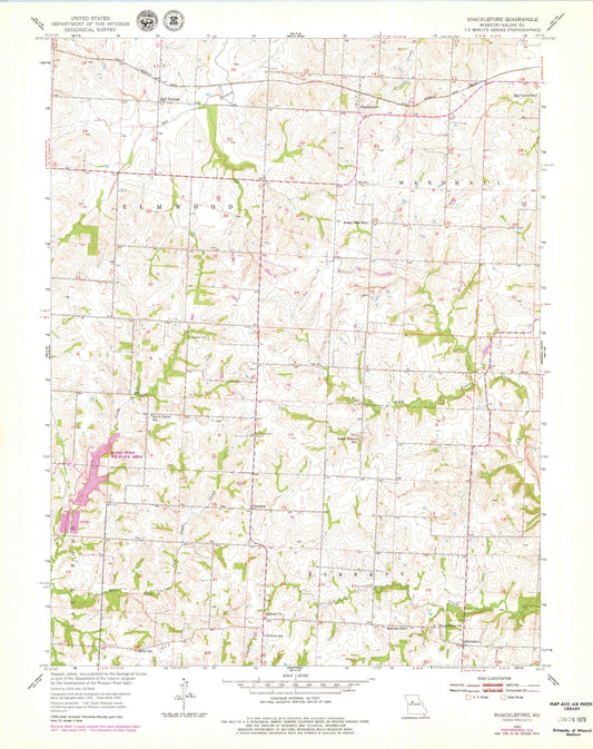 Classic USGS Shackleford Missouri 7.5'x7.5' Topo Map Image