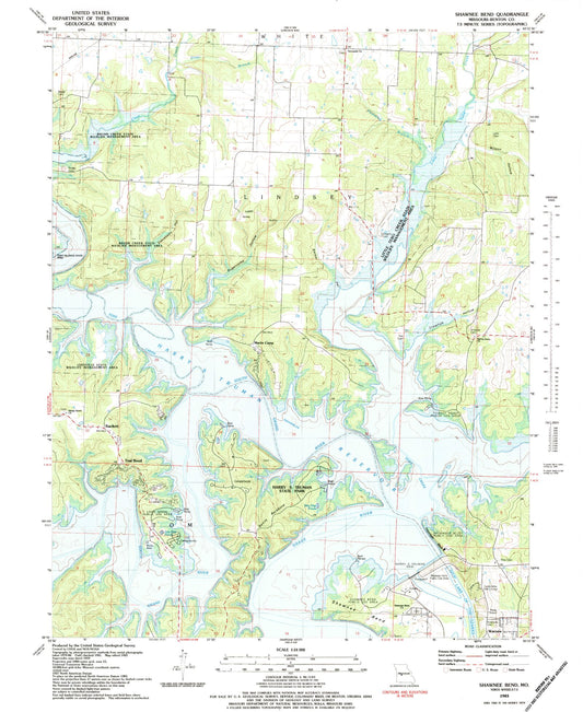 Classic USGS Shawnee Bend Missouri 7.5'x7.5' Topo Map Image
