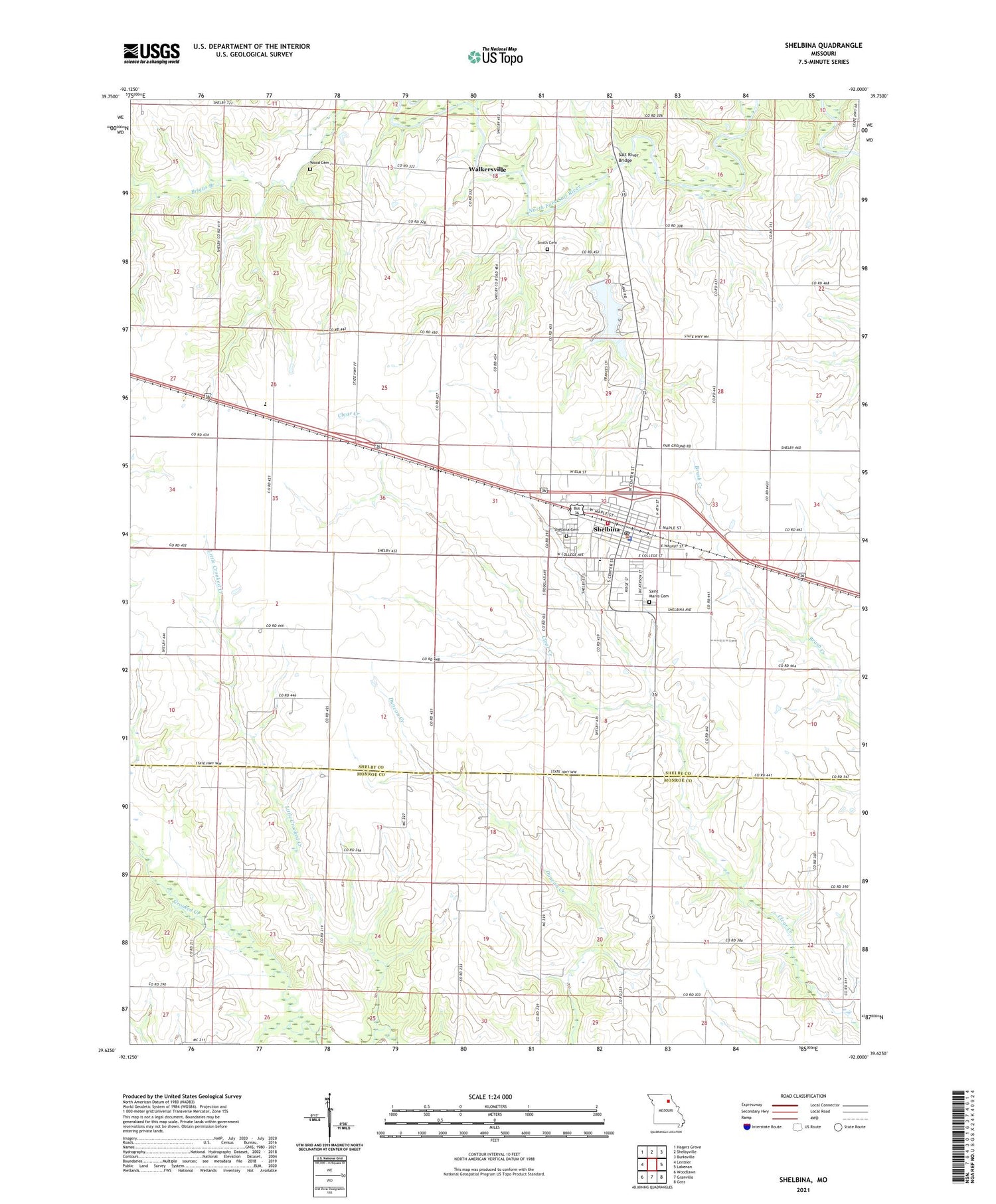 Shelbina Missouri US Topo Map Image