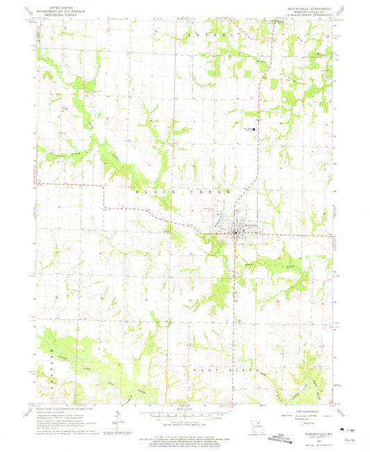 Classic USGS Shelbyville Missouri 7.5'x7.5' Topo Map Image
