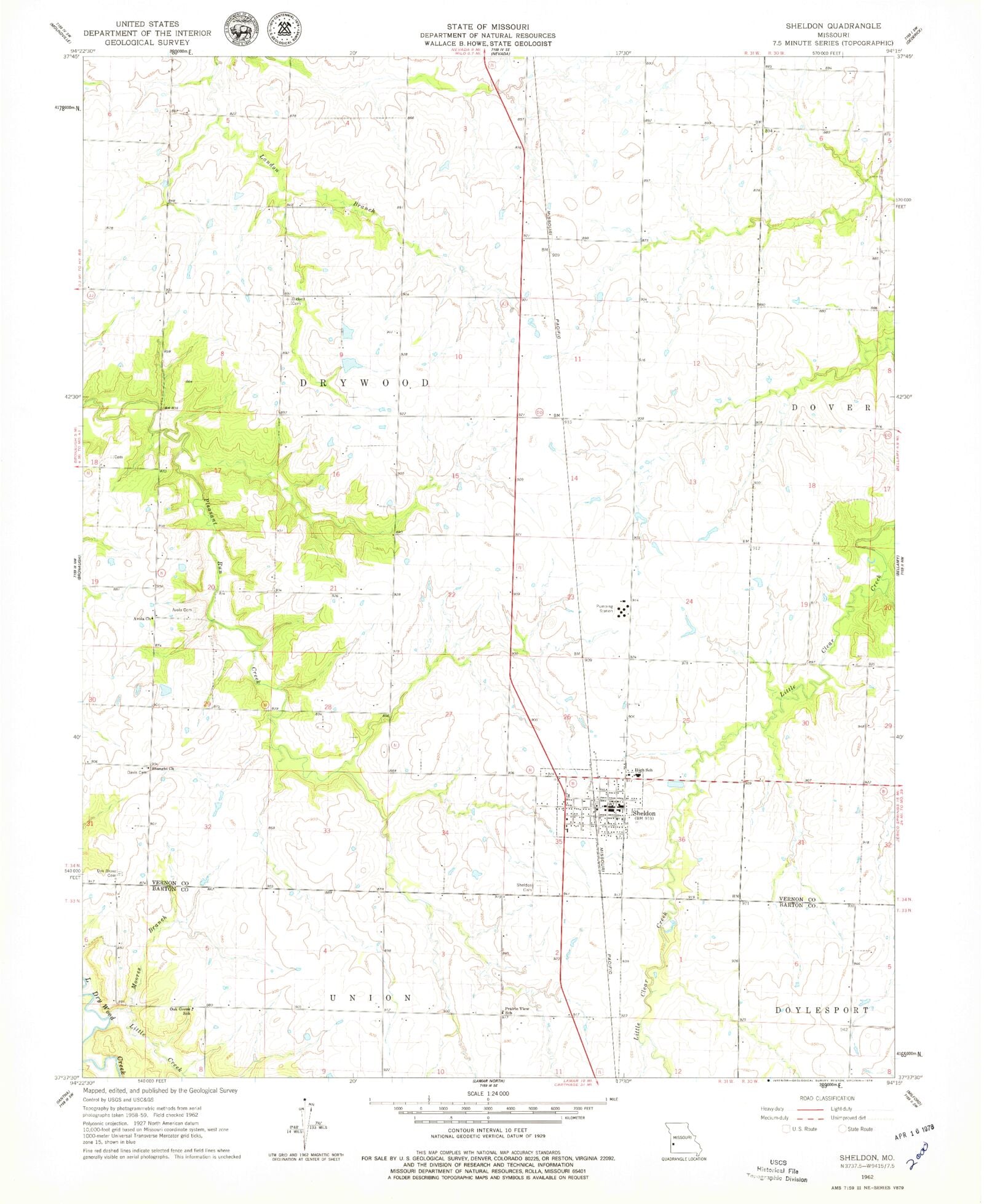 Classic USGS Sheldon Missouri 7.5'x7.5' Topo Map – MyTopo Map Store