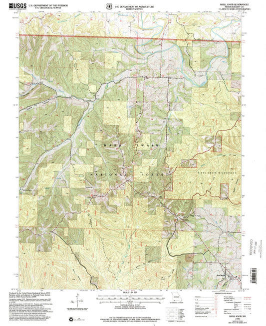 Classic USGS Shell Knob Missouri 7.5'x7.5' Topo Map Image