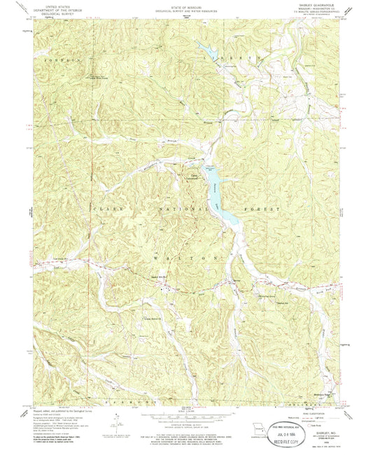 Classic USGS Shirley Missouri 7.5'x7.5' Topo Map Image