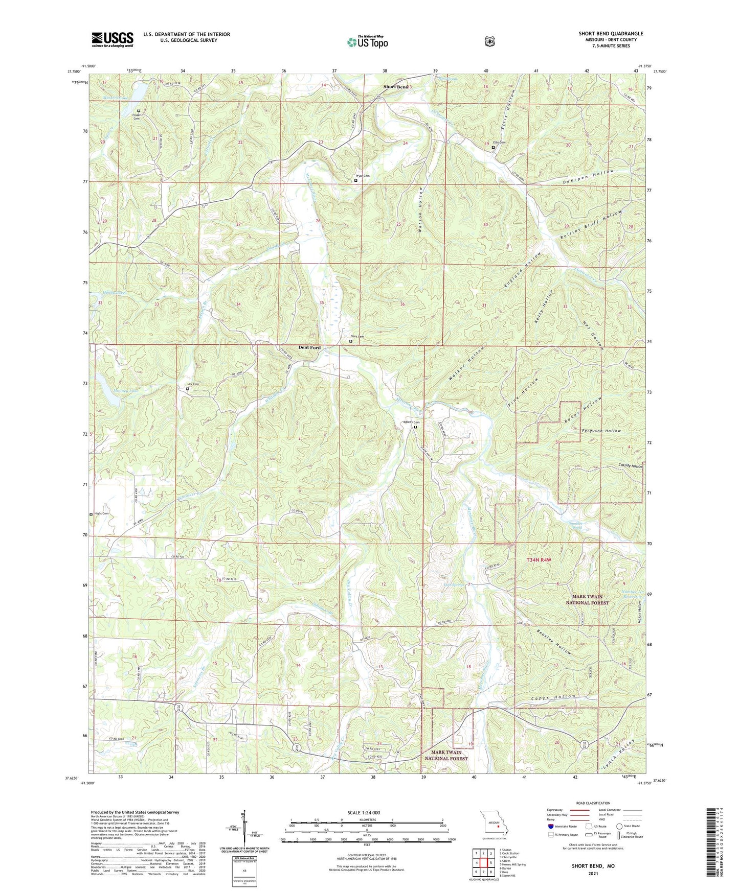 Short Bend Missouri US Topo Map Image