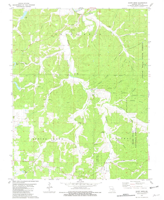 Classic USGS Short Bend Missouri 7.5'x7.5' Topo Map Image