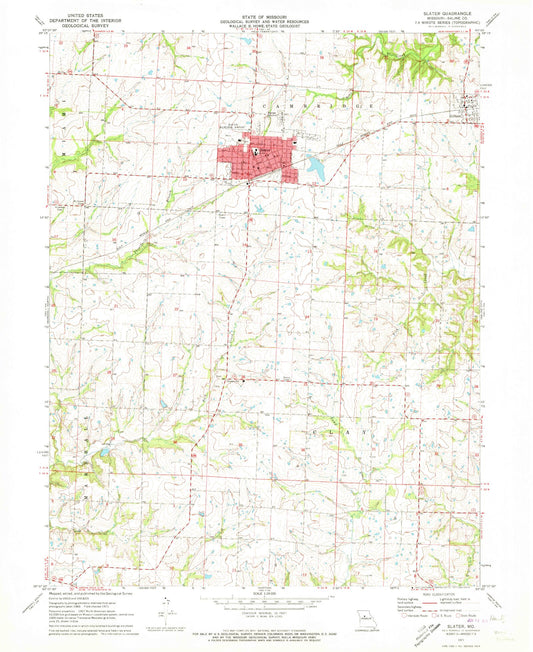 Classic USGS Slater Missouri 7.5'x7.5' Topo Map Image