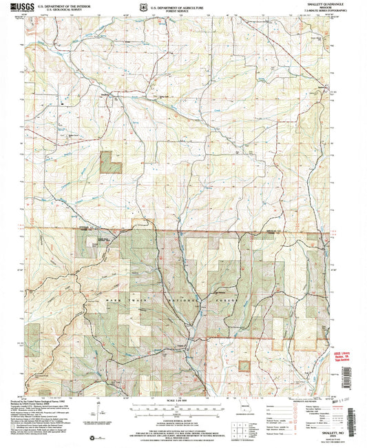 Classic USGS Smallett Missouri 7.5'x7.5' Topo Map Image