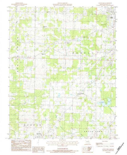 Classic USGS South Fork Missouri 7.5'x7.5' Topo Map Image