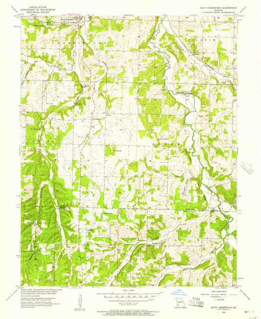 Classic USGS South Greenfield Missouri 7.5'x7.5' Topo Map Image