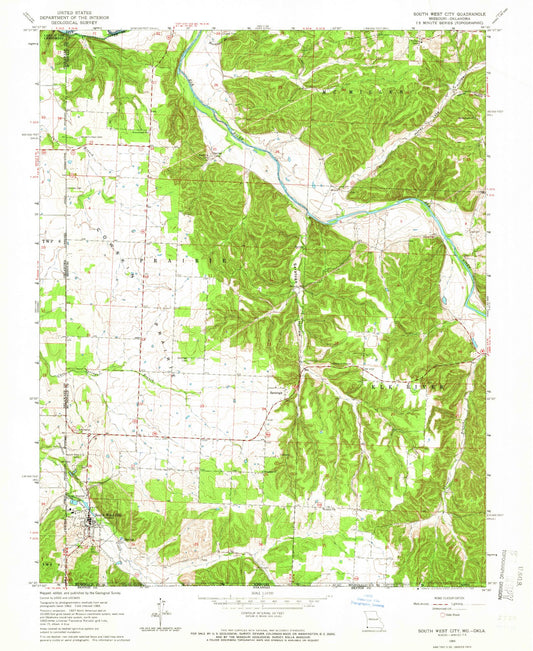 Classic USGS South West City Missouri 7.5'x7.5' Topo Map Image
