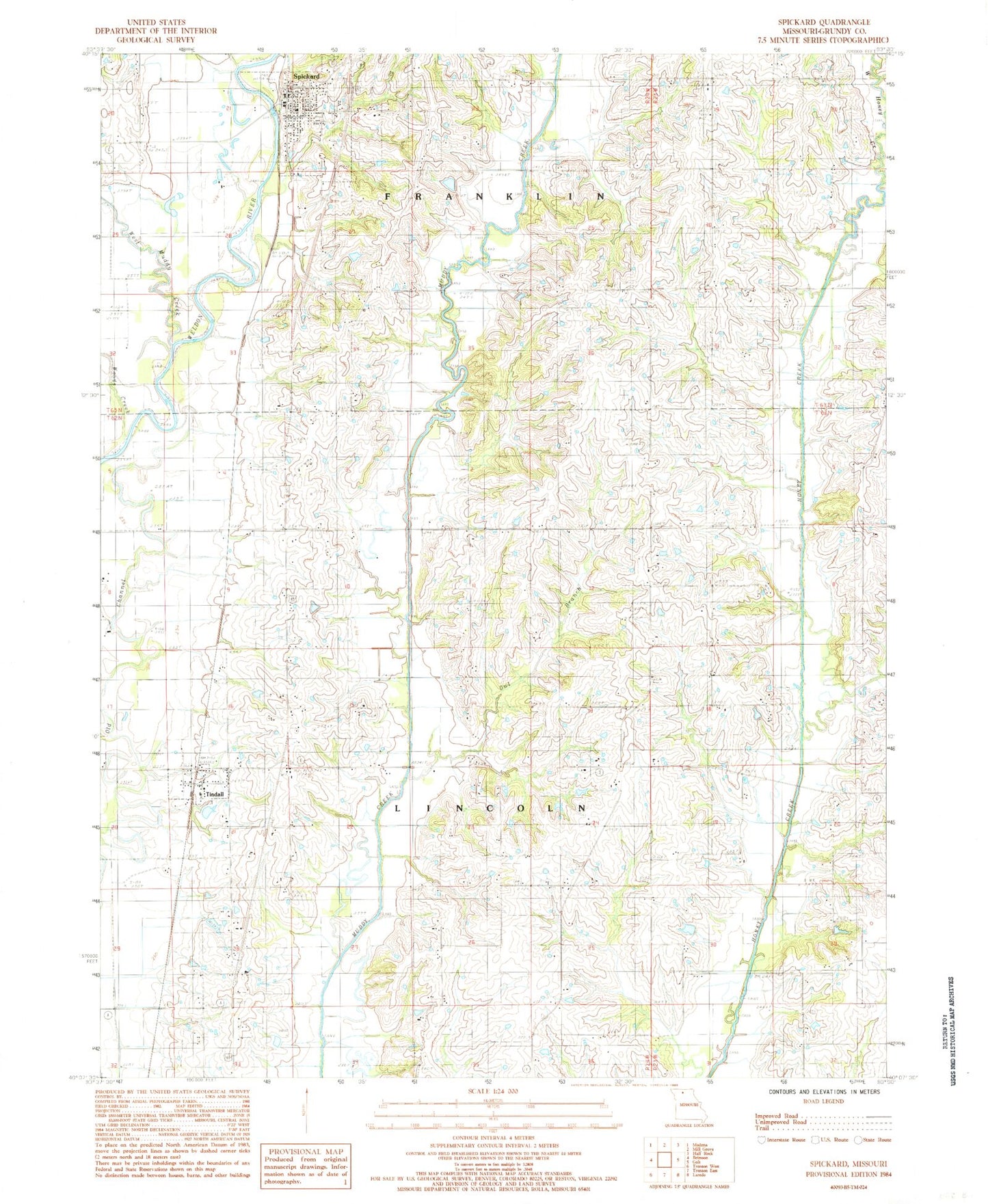 Classic USGS Spickard Missouri 7.5'x7.5' Topo Map Image