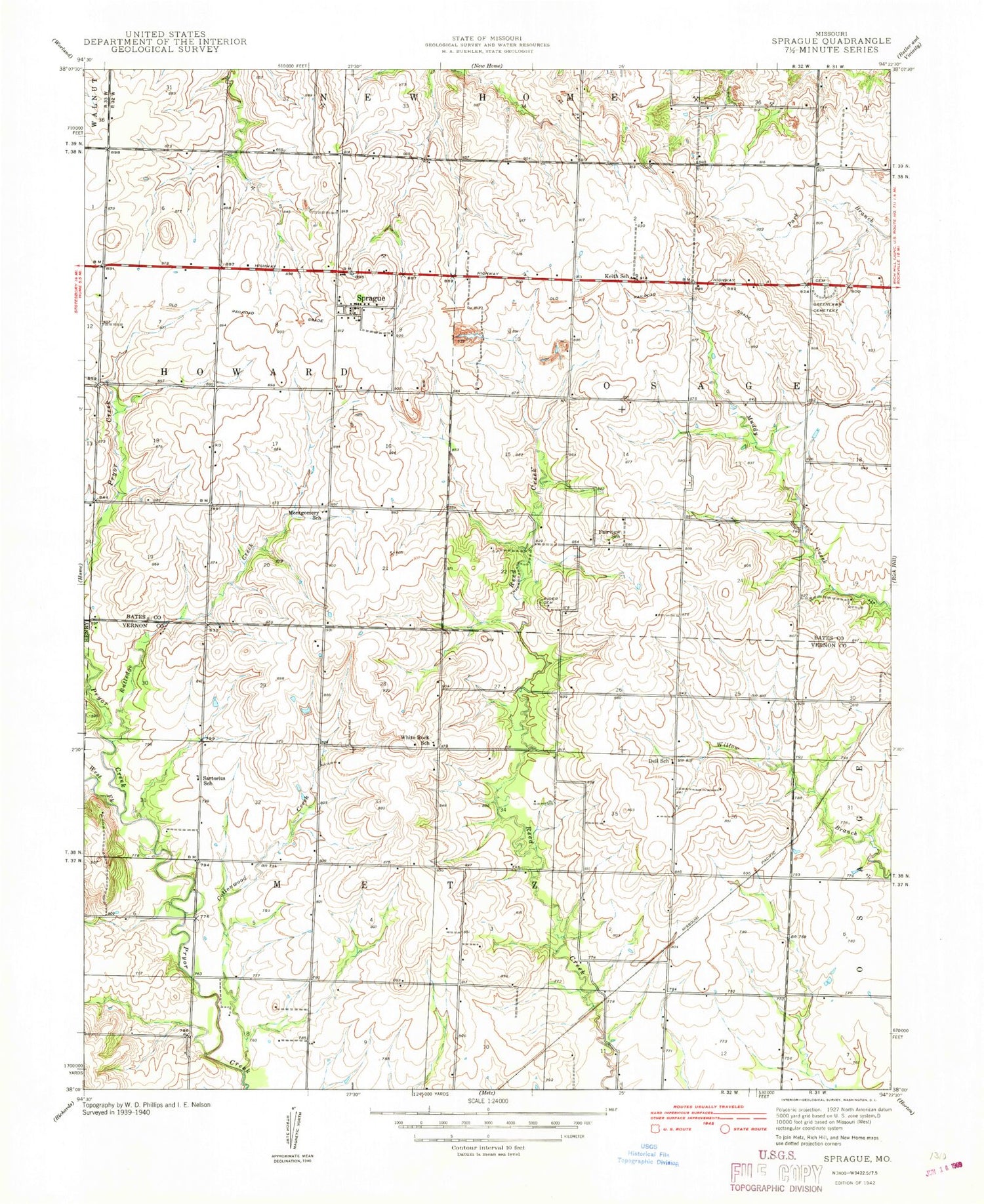 Classic USGS Sprague Missouri 7.5'x7.5' Topo Map Image