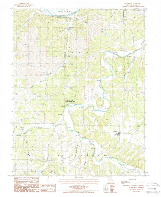 Classic USGS Saint Anthony Missouri 7.5'x7.5' Topo Map Image