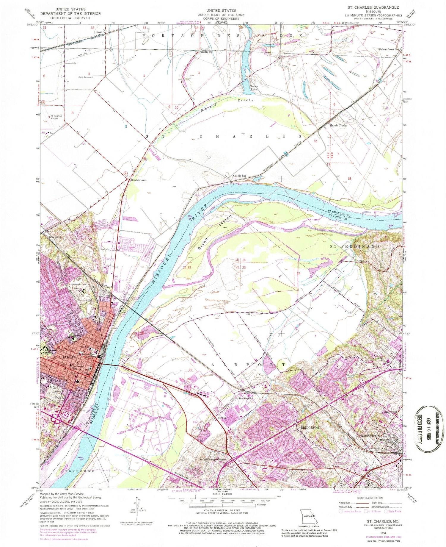 Classic USGS Saint Charles Missouri 7.5'x7.5' Topo Map Image