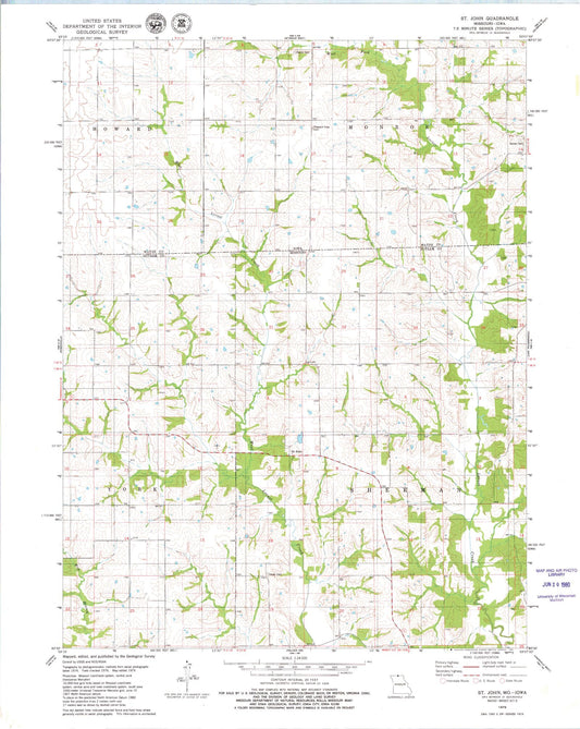 Classic USGS Saint John Missouri 7.5'x7.5' Topo Map Image
