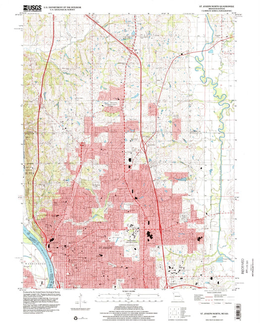 Classic USGS Saint Joseph North Missouri 7.5'x7.5' Topo Map Image