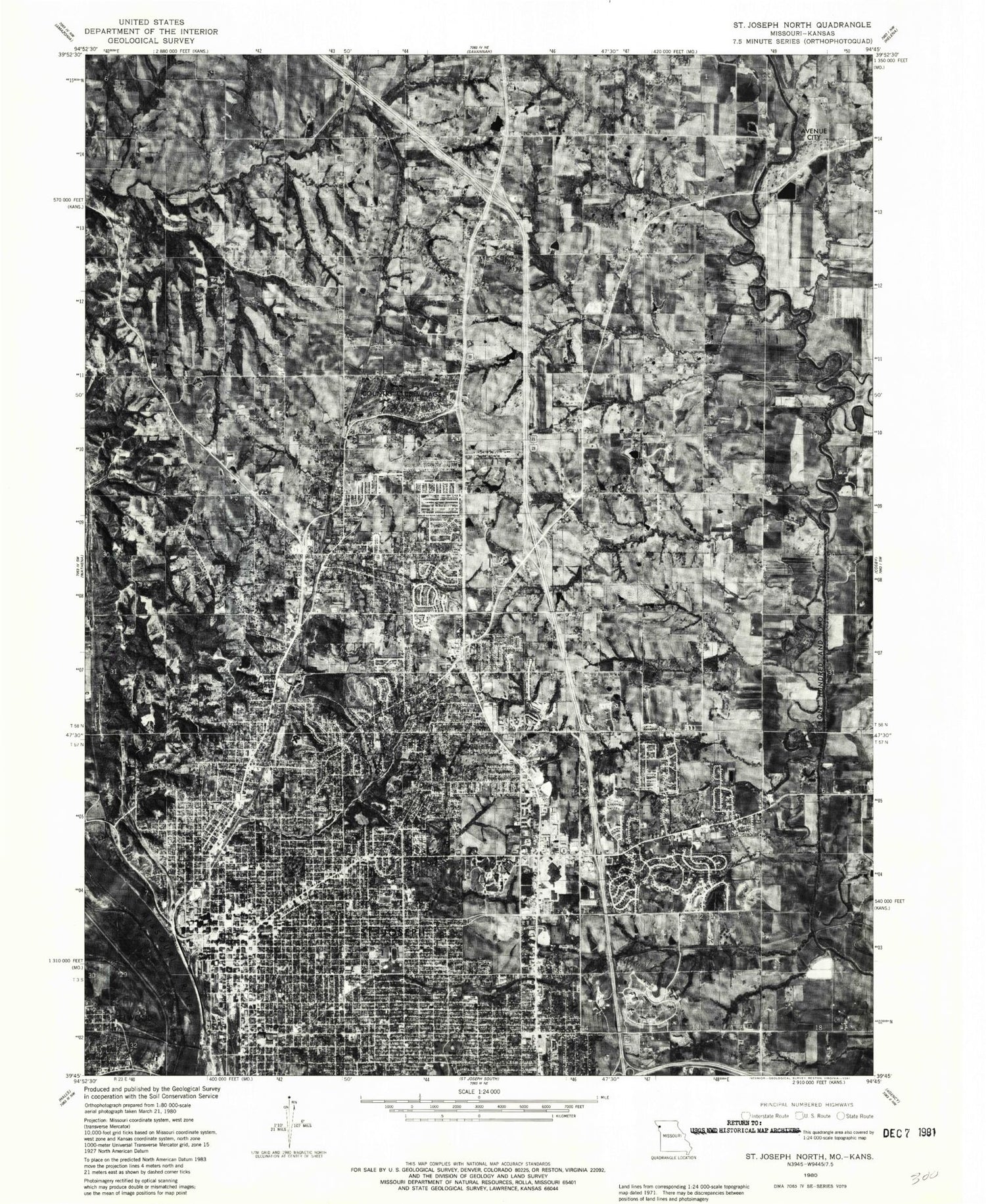 Classic USGS Saint Joseph North Missouri 7.5'x7.5' Topo Map Image