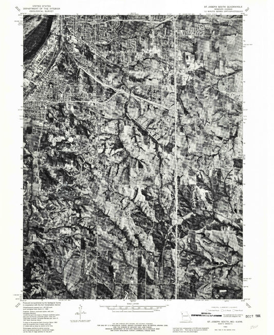 Classic USGS Saint Joseph South Missouri 7.5'x7.5' Topo Map Image