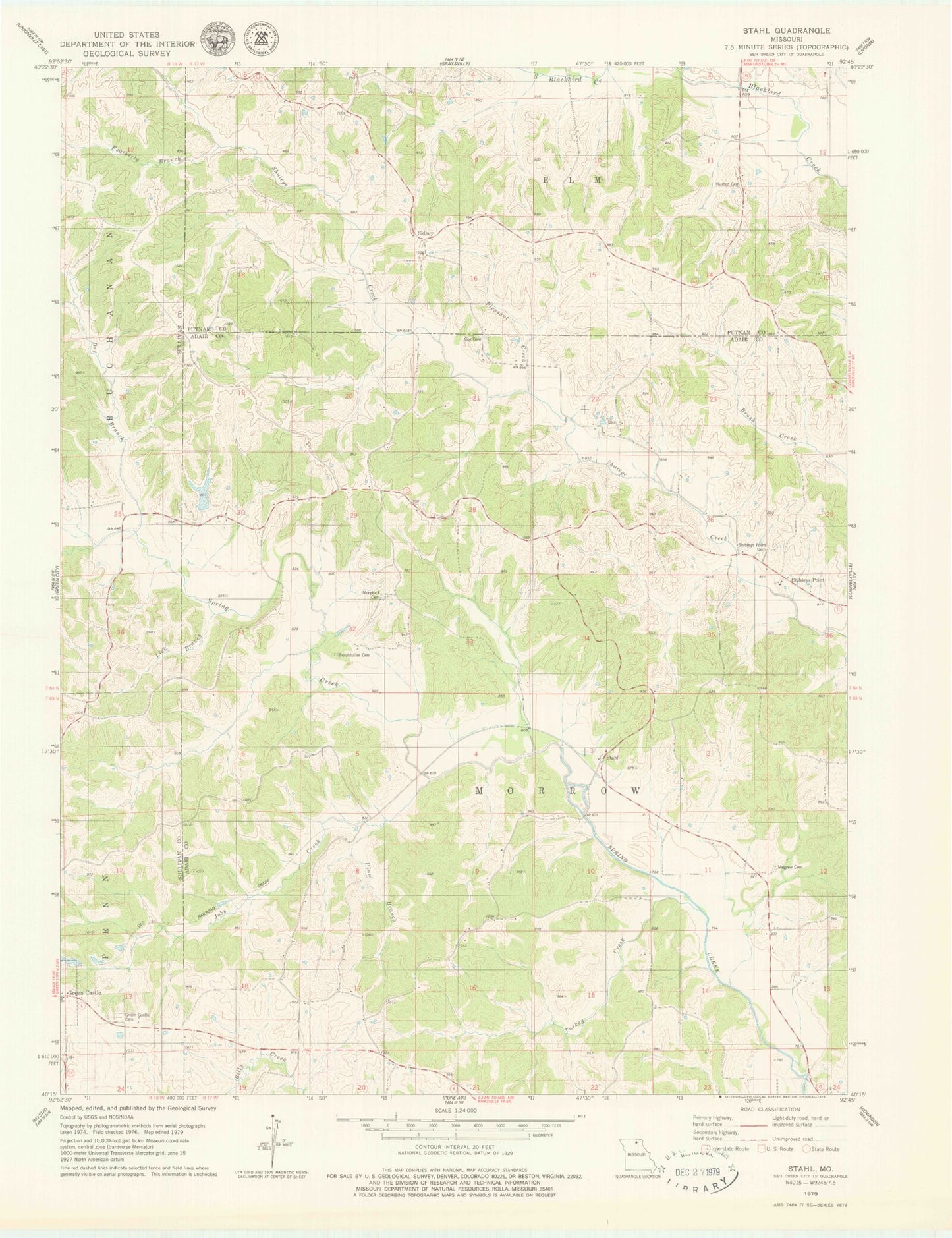 Classic USGS Stahl Missouri 7.5'x7.5' Topo Map Image