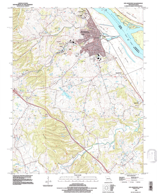 Classic USGS Sainte Genevieve Missouri 7.5'x7.5' Topo Map Image