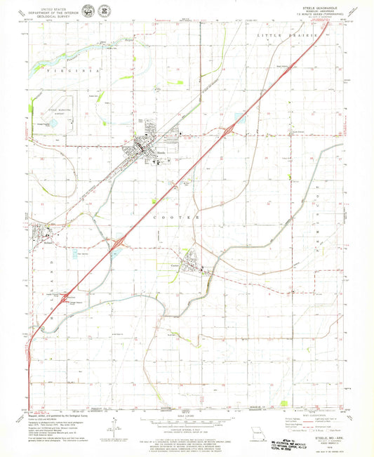 Classic USGS Steele Missouri 7.5'x7.5' Topo Map Image