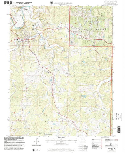 Classic USGS Steelville Missouri 7.5'x7.5' Topo Map Image