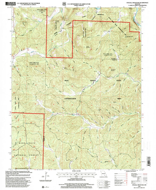 Classic USGS Stegall Mountain Missouri 7.5'x7.5' Topo Map Image