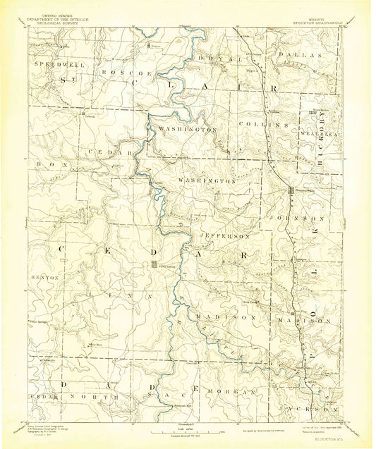 Historic 1886 Stockton Missouri 30'x30' Topo Map Image