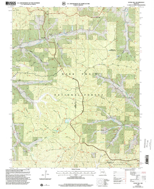 Classic USGS Stone Hill Missouri 7.5'x7.5' Topo Map Image