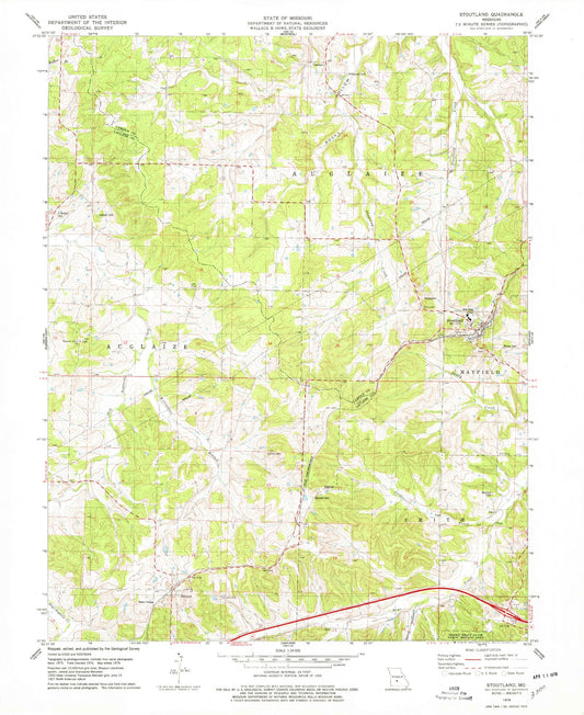 Classic USGS Stoutland Missouri 7.5'x7.5' Topo Map Image