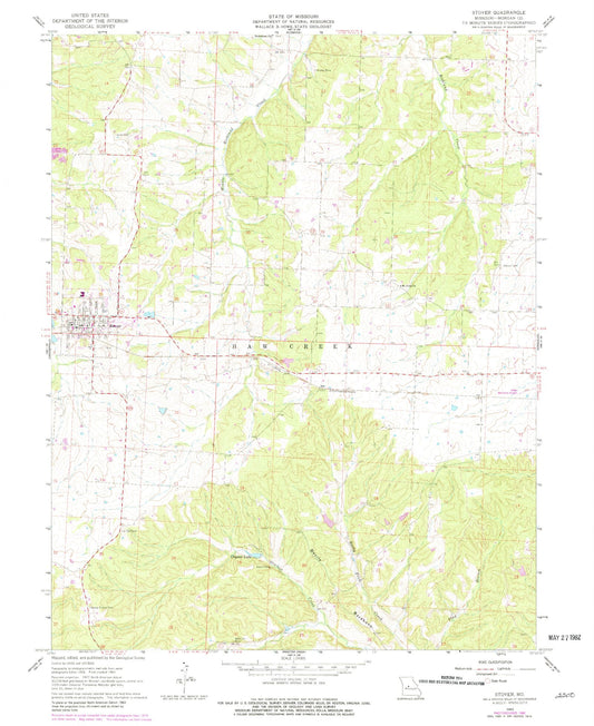 Classic USGS Stover Missouri 7.5'x7.5' Topo Map Image