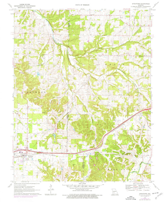 Classic USGS Strafford Missouri 7.5'x7.5' Topo Map Image