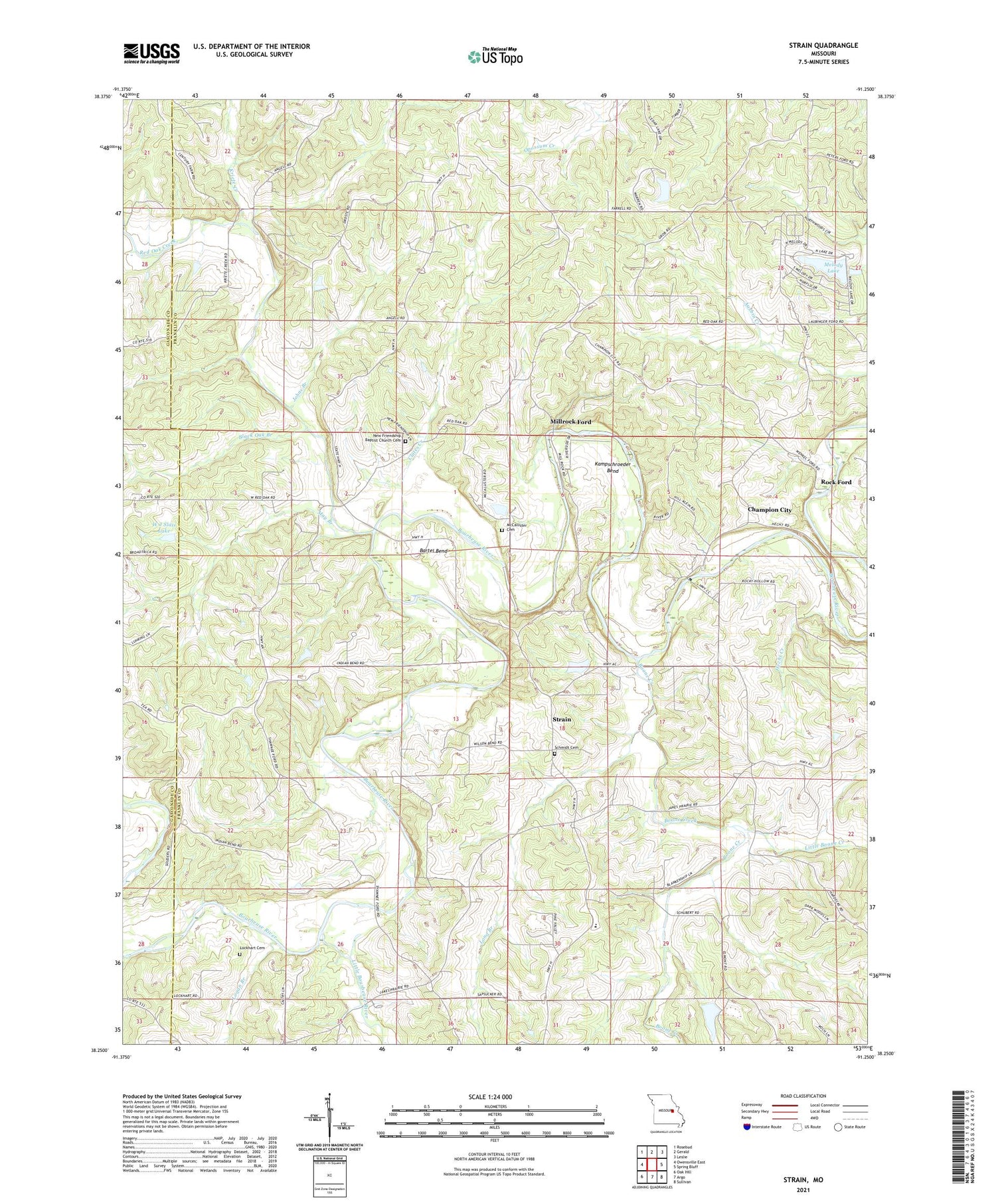 Strain Missouri US Topo Map Image