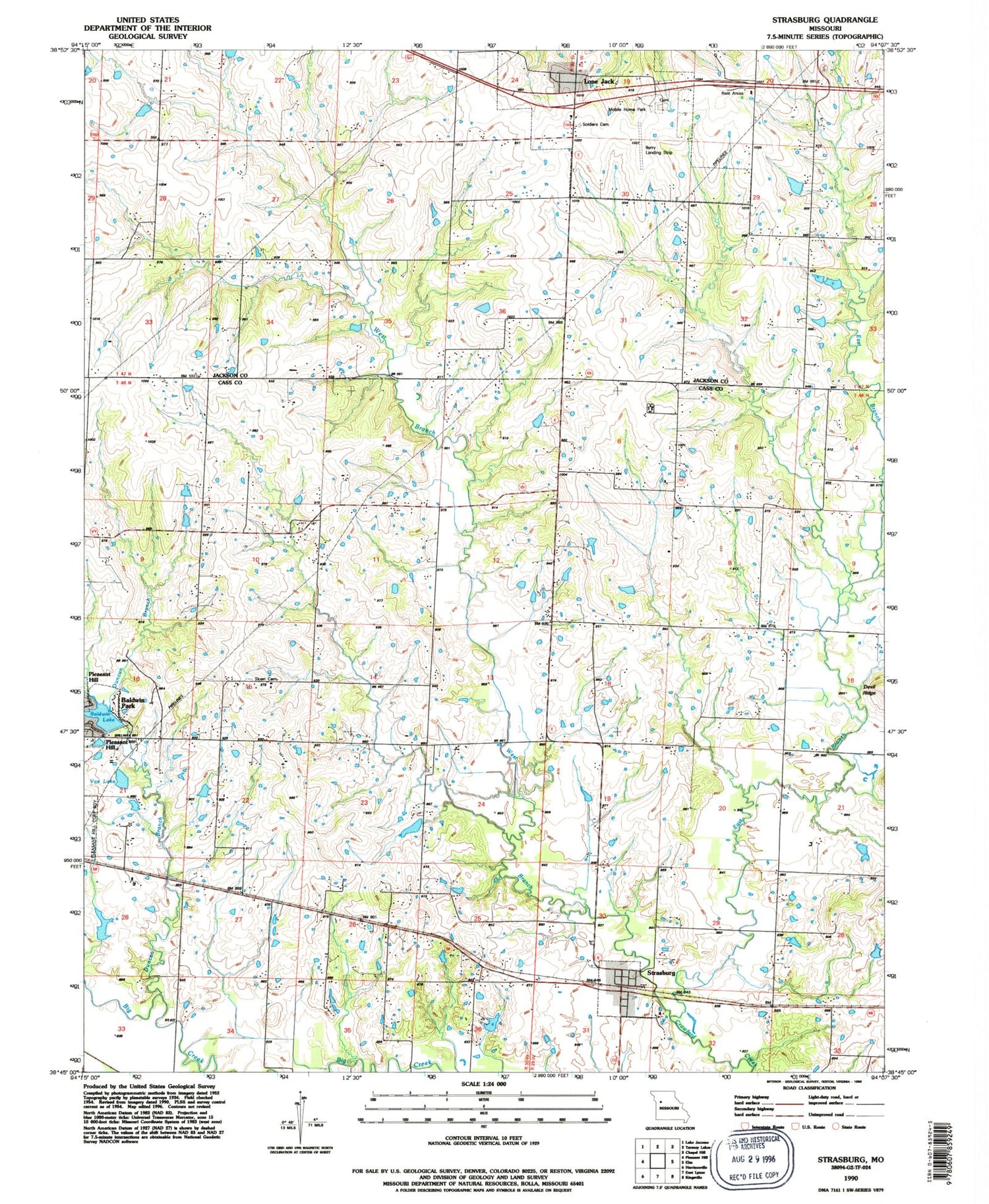 Classic USGS Strasburg Missouri 7.5'x7.5' Topo Map Image