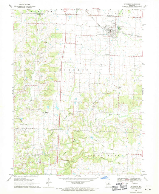 Classic USGS Sturgeon Missouri 7.5'x7.5' Topo Map Image