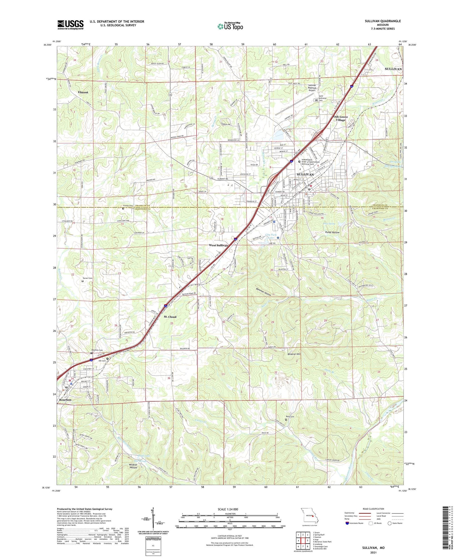 Sullivan Missouri US Topo Map Image