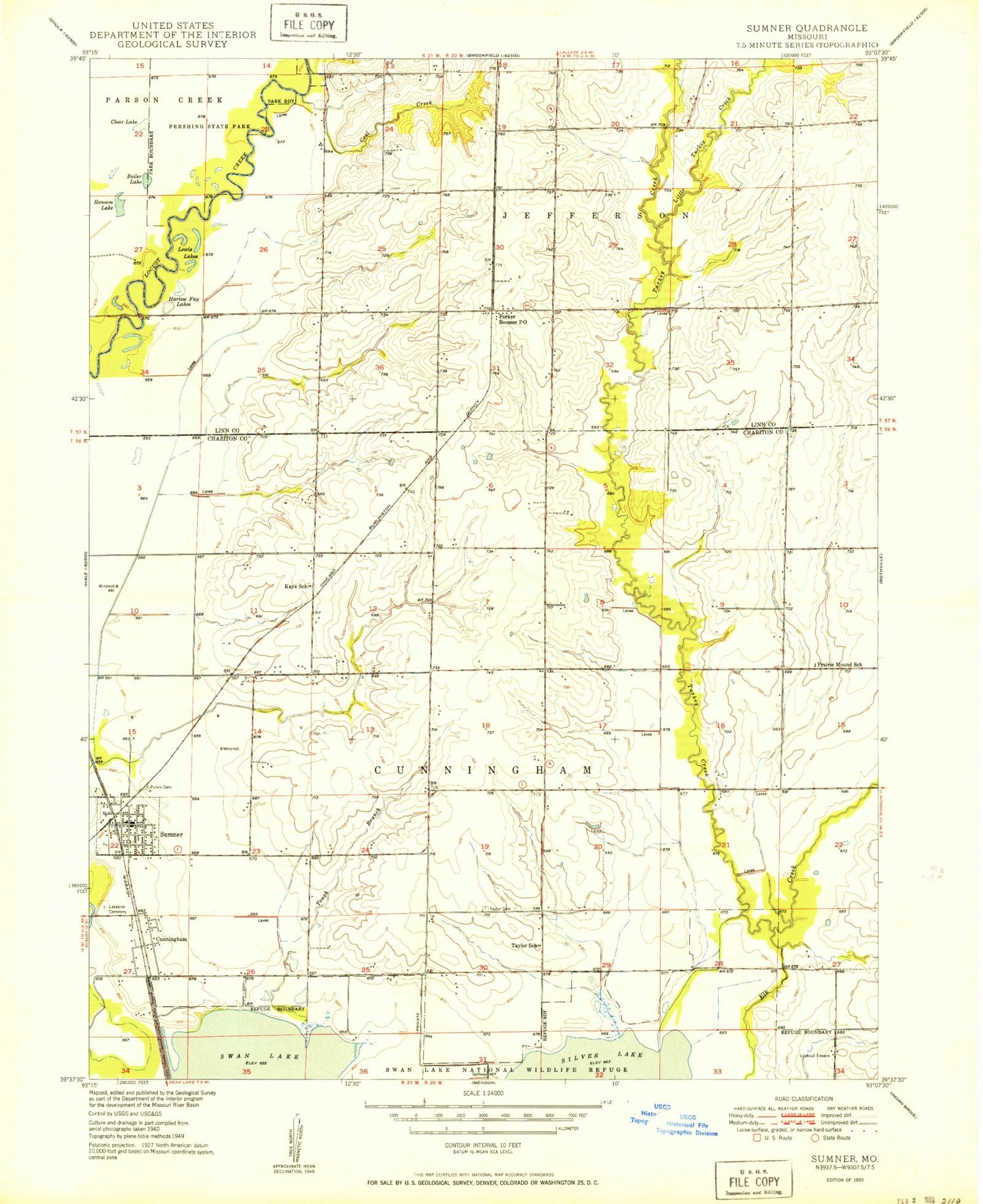 Classic USGS Sumner Missouri 7.5'x7.5' Topo Map Image