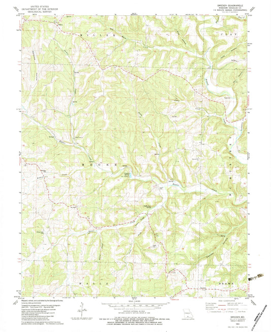 Classic USGS Sweden Missouri 7.5'x7.5' Topo Map Image