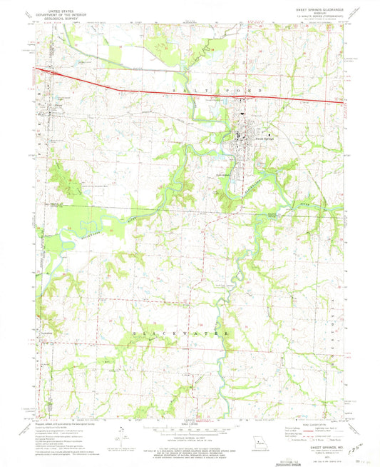 Classic USGS Sweet Springs Missouri 7.5'x7.5' Topo Map Image