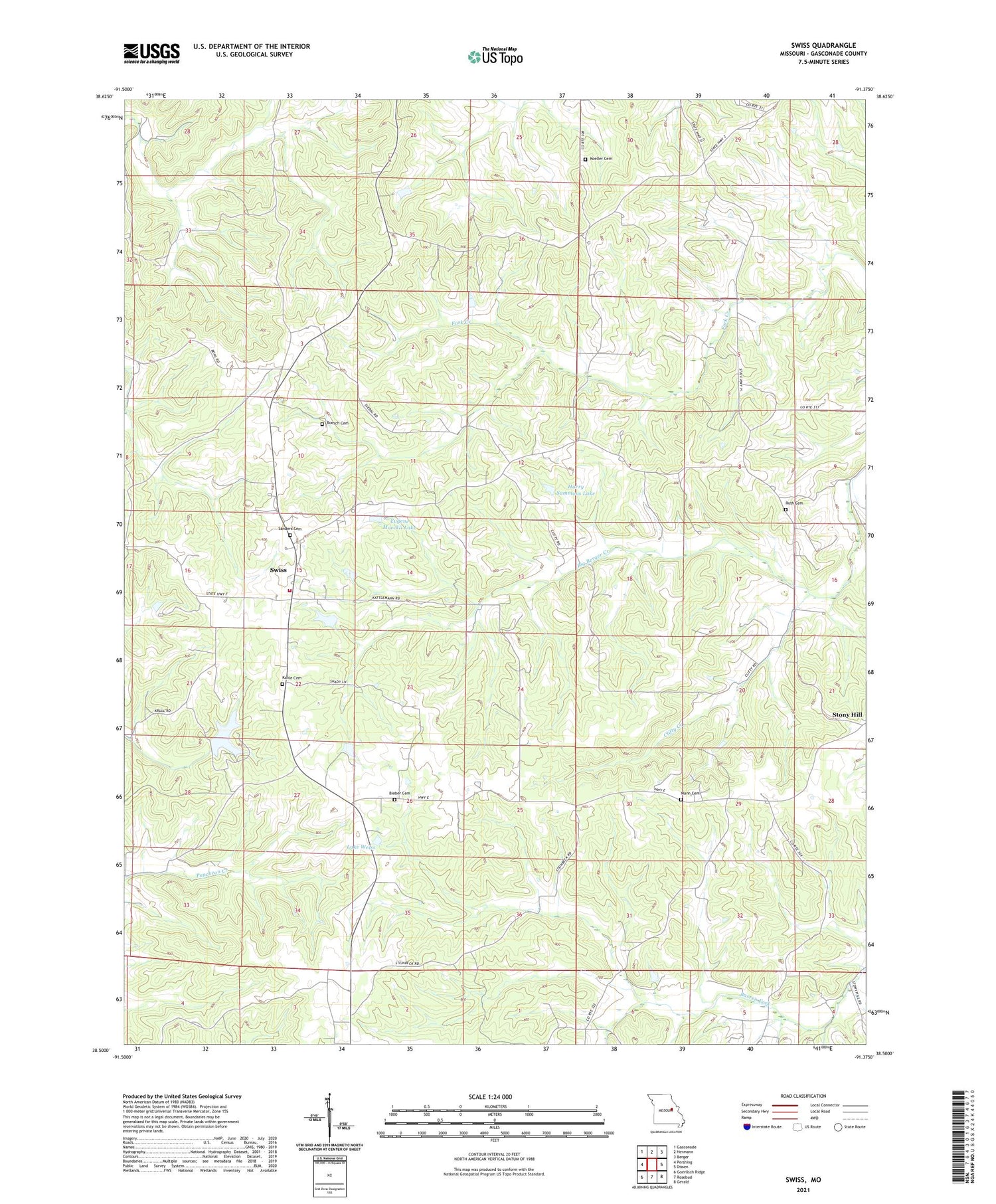 Swiss Missouri US Topo Map Image