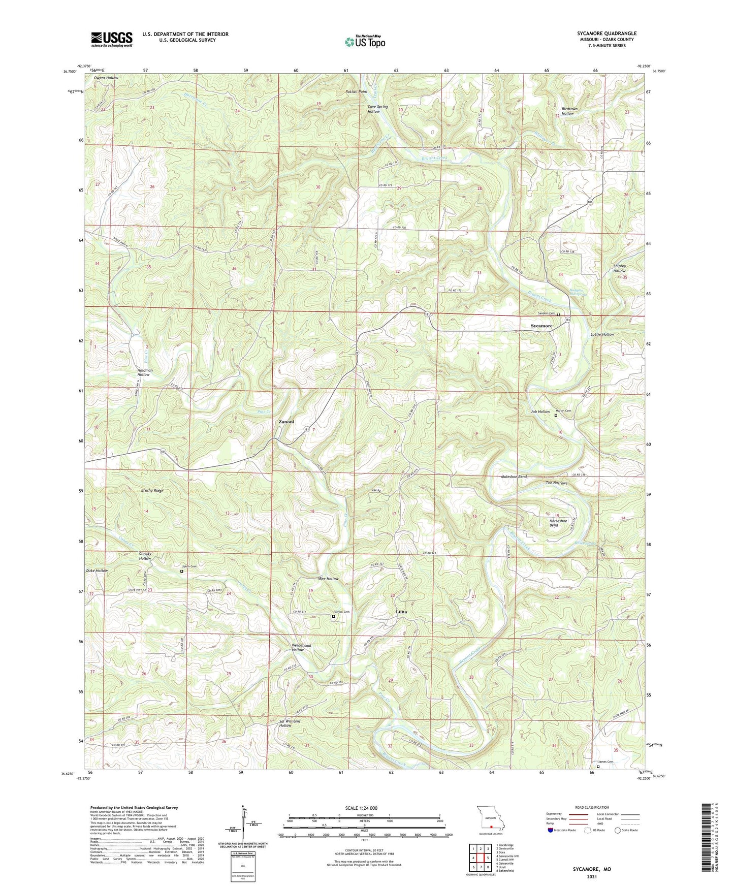 Sycamore Missouri US Topo Map Image