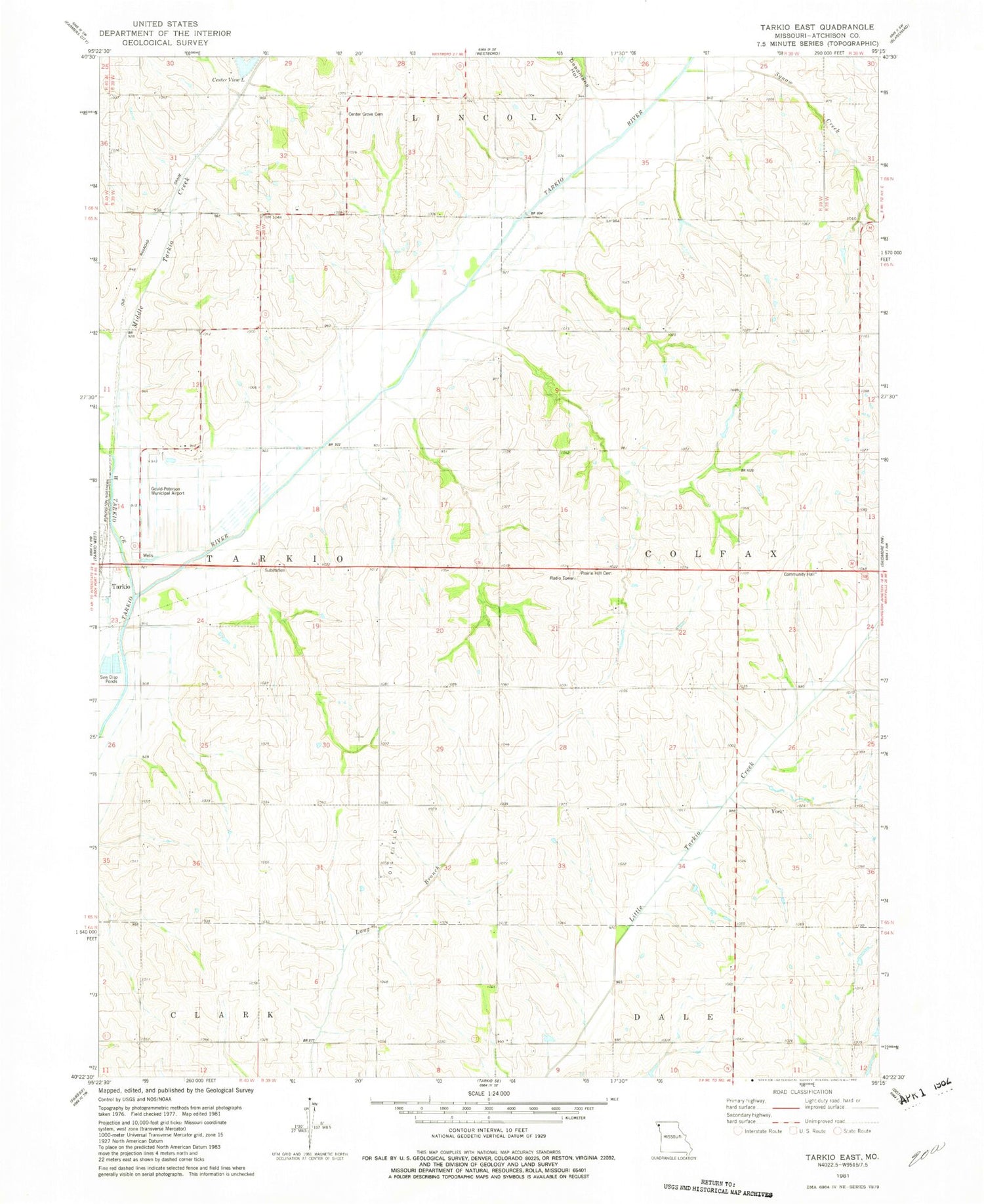 Classic USGS Tarkio East Missouri 7.5'x7.5' Topo Map Image