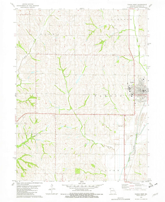 Classic USGS Tarkio West Missouri 7.5'x7.5' Topo Map Image