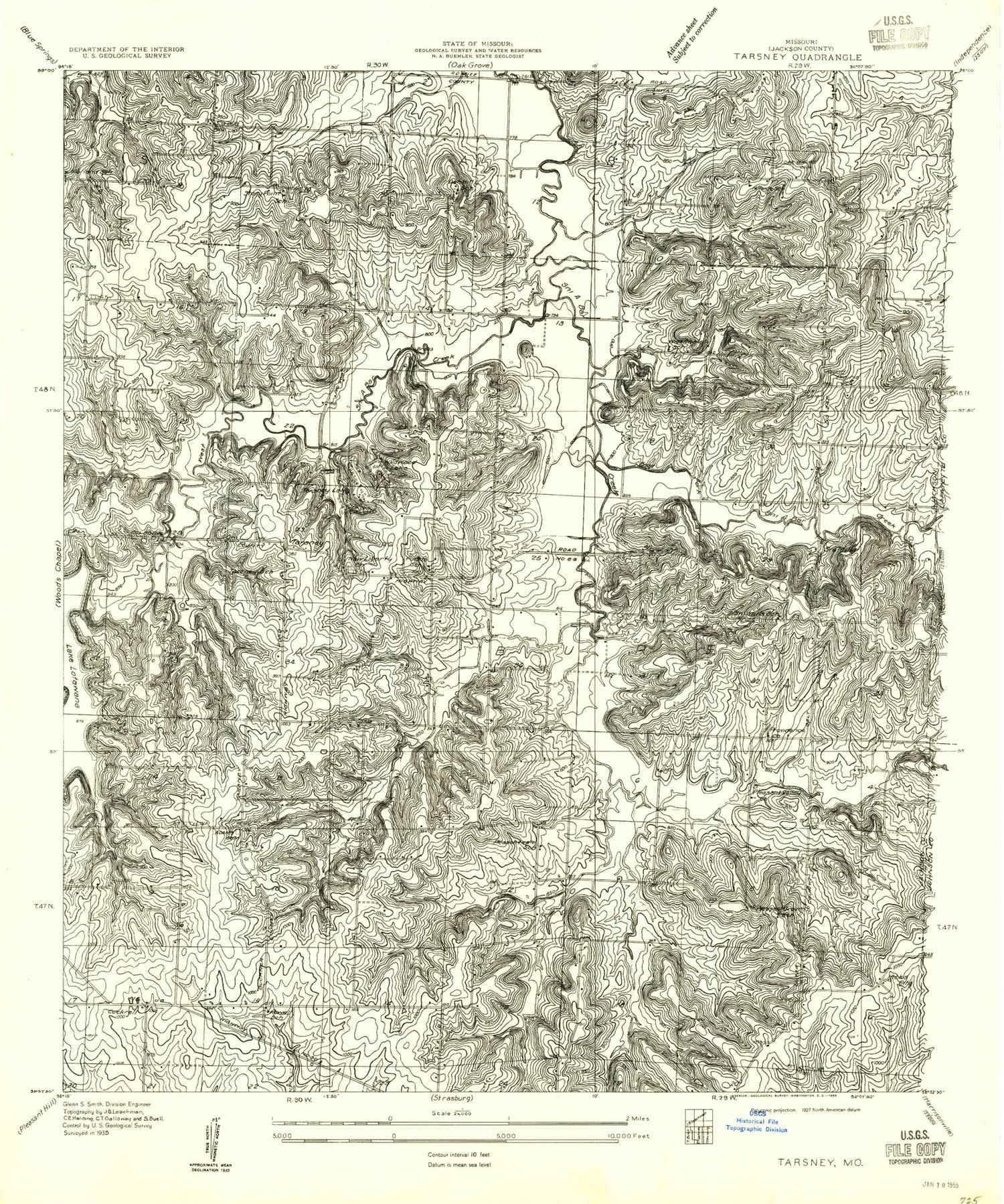 Classic USGS Tarsney Lakes Missouri 7.5'x7.5' Topo Map Image
