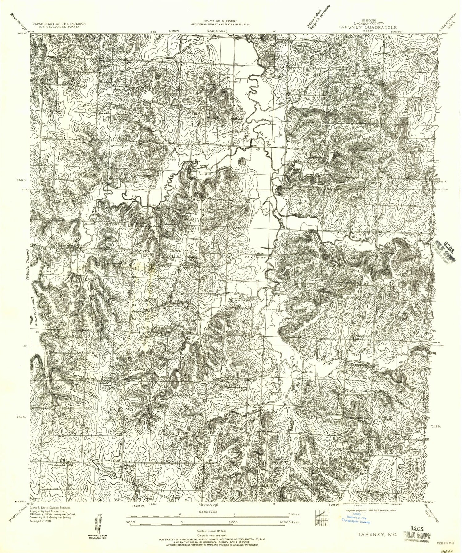Classic USGS Tarsney Lakes Missouri 7.5'x7.5' Topo Map Image