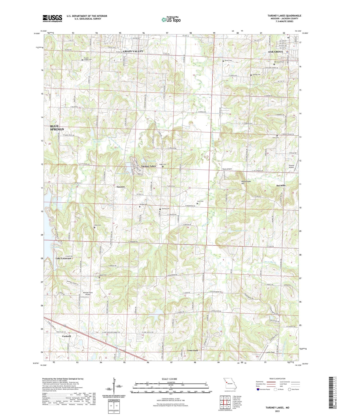 Tarsney Lakes Missouri US Topo Map Image