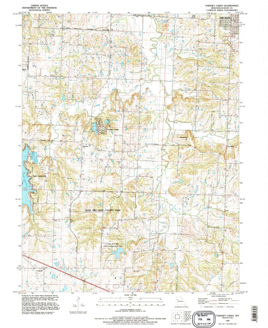 Classic USGS Tarsney Lakes Missouri 7.5'x7.5' Topo Map Image