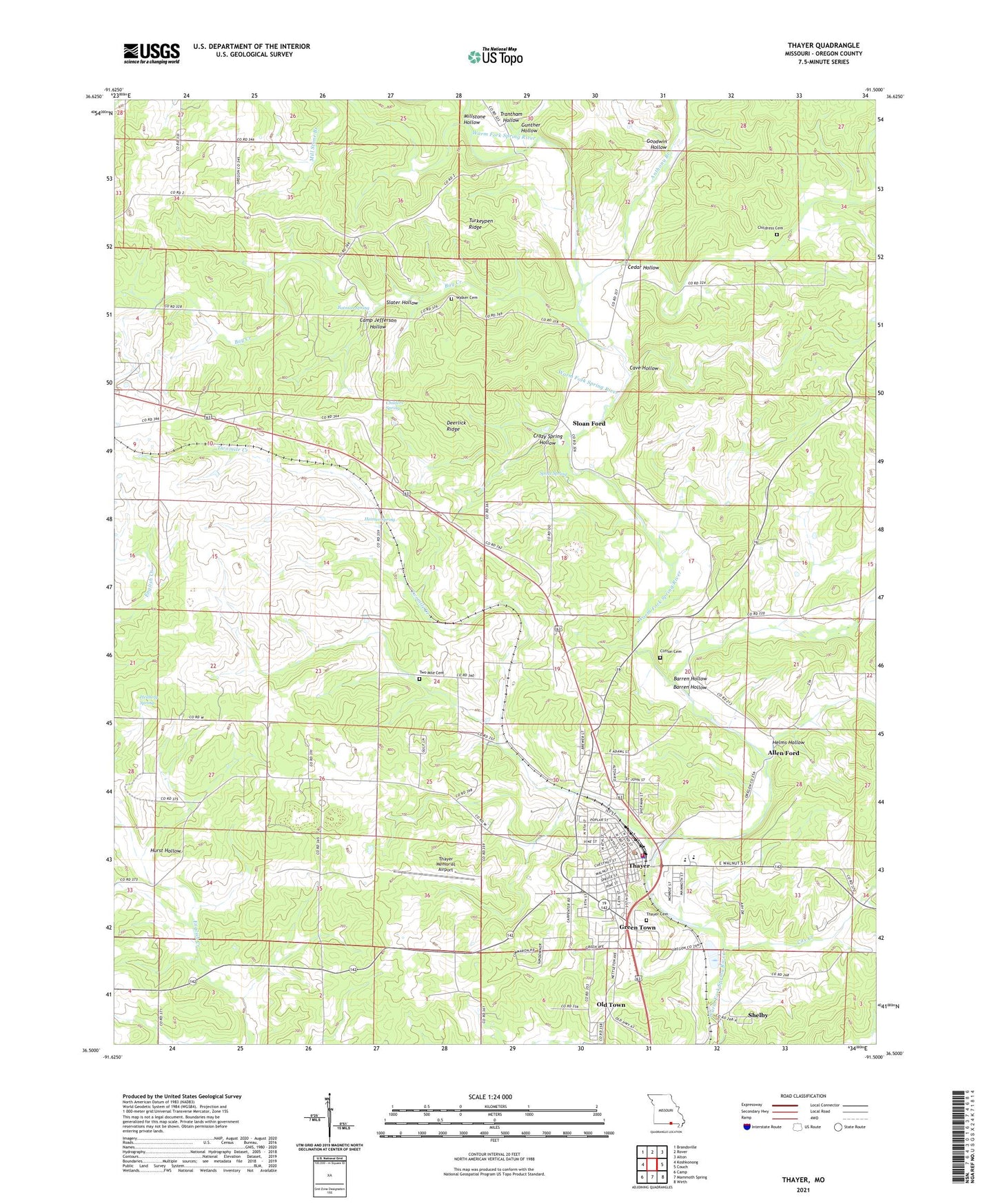 Thayer Missouri US Topo Map Image