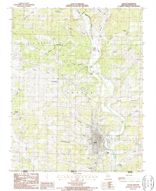 Classic USGS Thayer Missouri 7.5'x7.5' Topo Map Image