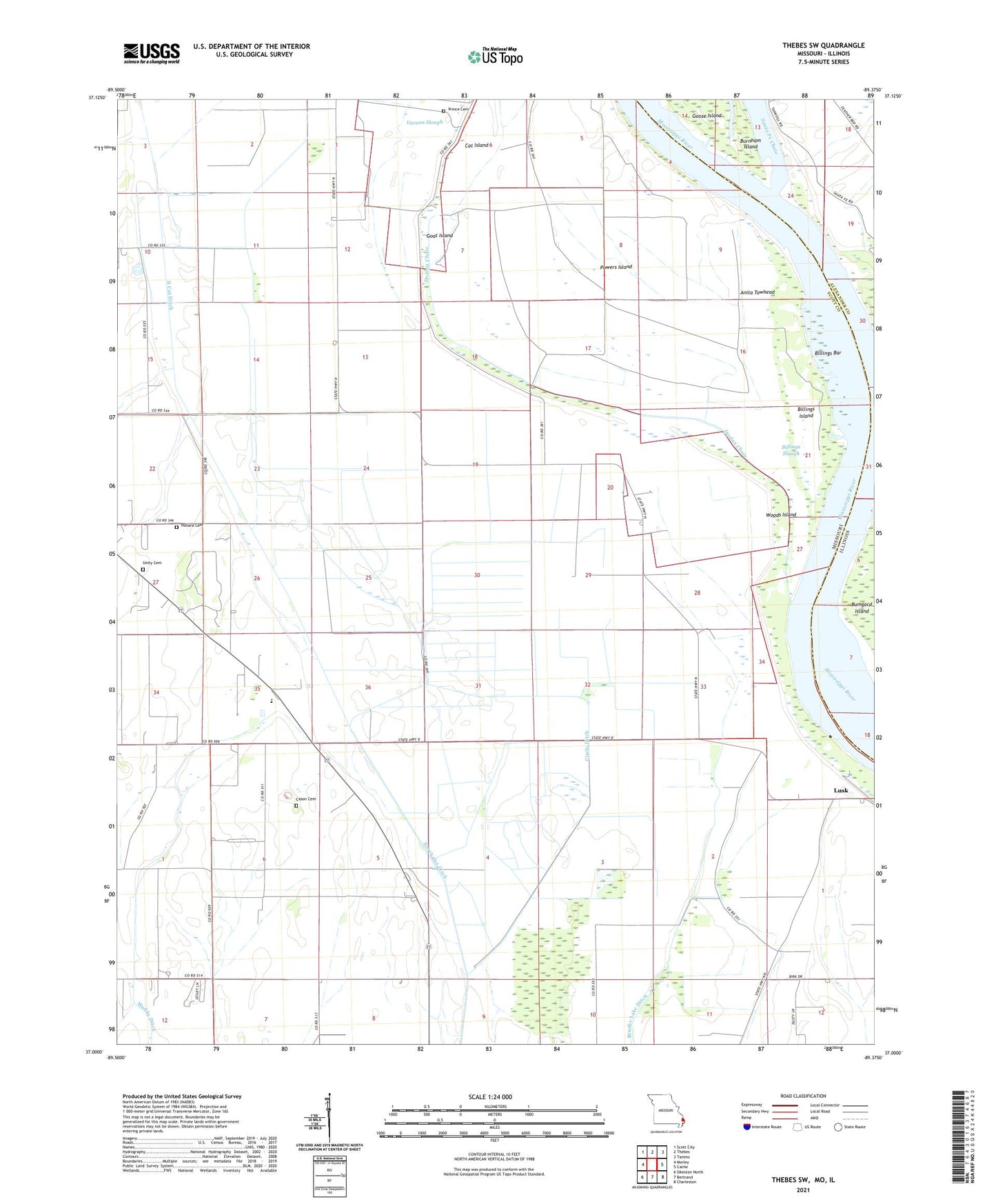 Thebes SW Missouri US Topo Map Image